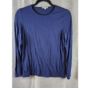 Pure Collection Navy Blue Long-sleeved Modal Top Crew Neck Sz 12